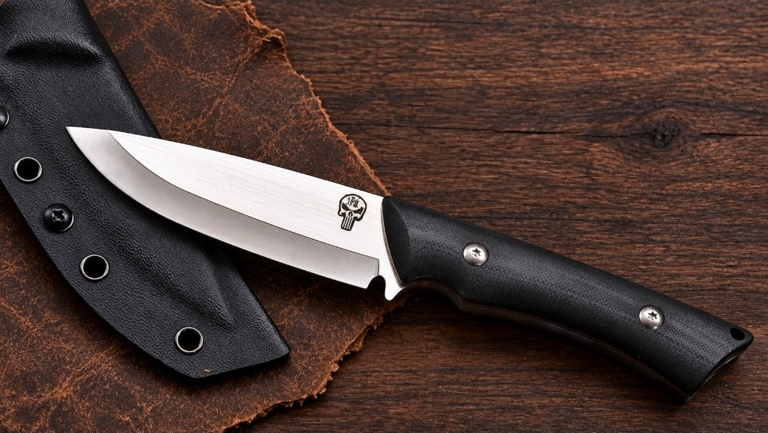 IPAK D2 Scandi Fixed-Blade Knife with Black G10 Handle