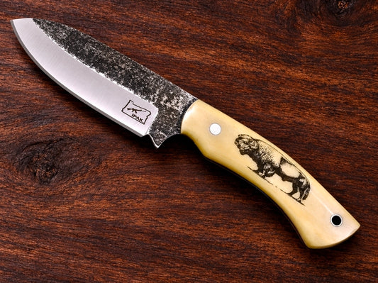 IPAK D2 Hunting Knife- Bison Scrimshaw Camel Bone Handle