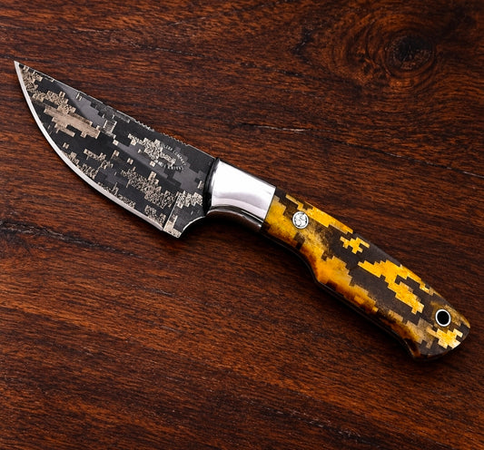 CFK AUS-8 Digital Camo Hunting Knife- Orange Camel Bone