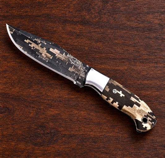 CFK AUS-10 Digital Camo Hunting Knife- Camel Bone Handle