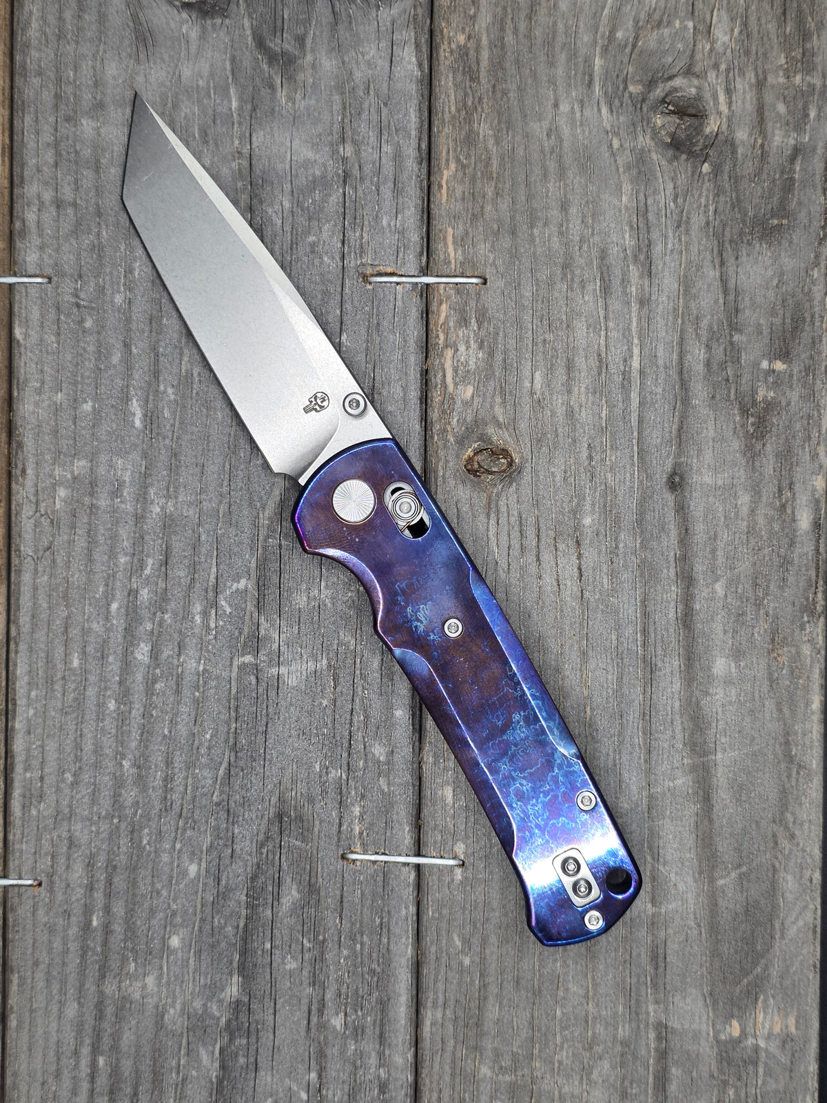 IPAK VG-10 Blue Ice Crystal Titanium Tanto Folding Knife