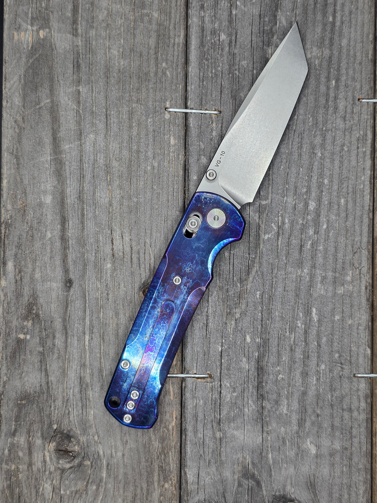 IPAK VG-10 Blue Ice Crystal Titanium Tanto Folding Knife