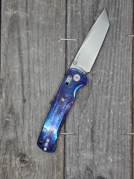 IPAK VG-10 Blue Ice Crystal Titanium Tanto Folding Knife